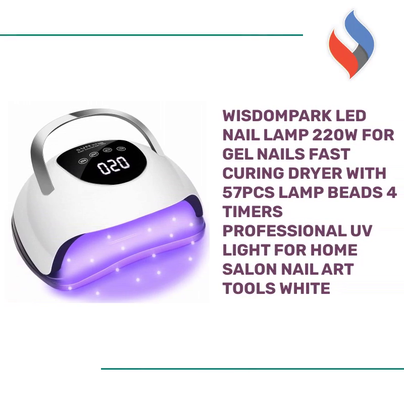 Wisdompark LED Nail Lamp 220W for Gel Nails Fast Curing Dryer with 57pcs Lamp Beads 4 Timers Professional UV Light for Home Salon Nail Art Tools White by@Outfy