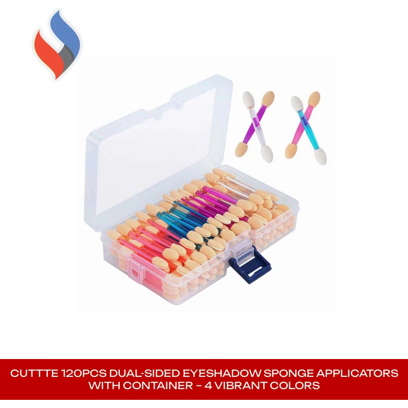 Cuttte 120PCS Dual-Sided Eyeshadow Sponge Applicators with Container – 4 Vibrant Colors by@Outfy