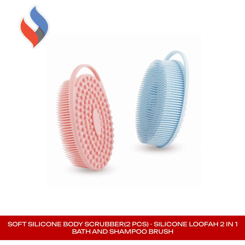 Soft Silicone Body Scrubber(2 PCS) - Silicone Loofah 2 in 1 Bath and Shampoo Brush by@Outfy