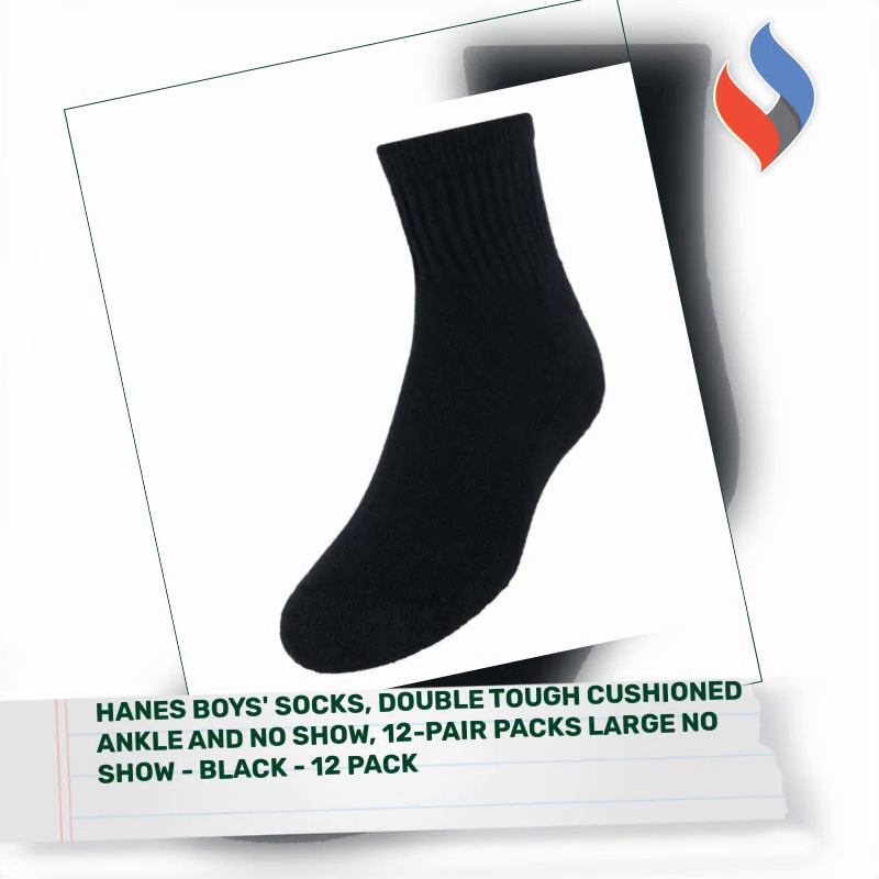 Hanes Boys' Socks, Double Tough Cushioned Ankle and No Show, 12-Pair Packs Large No Show - Black - 12 Pack by@Outfy