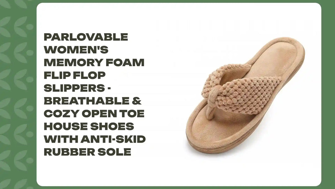 Parlovable Women&#039;s Memory Foam Flip Flop Slippers - Breathable &amp; Cozy Open Toe House Shoes with Anti-Skid Rubber Sole by@Outfy