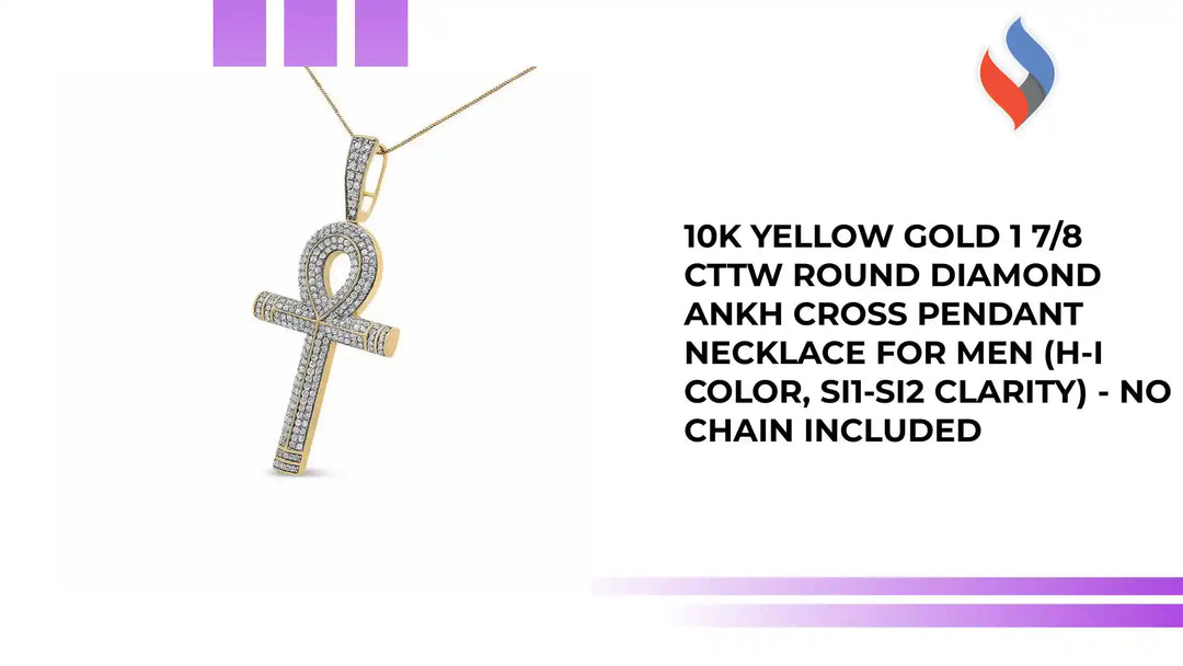 10K Yellow Gold 1 7/8 Cttw Round Diamond Ankh Cross Pendant Necklace for Men (H-I Color, SI1-SI2 Clarity) - NO CHAIN INCLUDED by@Outfy