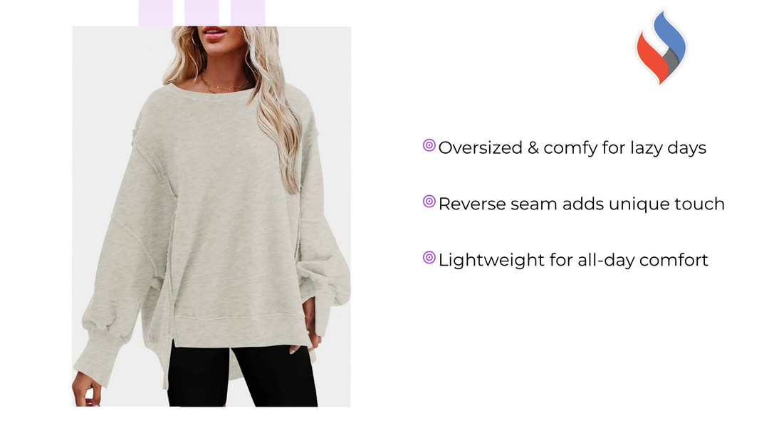 SHEWIN Womens Oversized Reverse Seam Loose Sweatshirt - Casual Long Sleeve Crewneck Lightweight Pullover Top by@Outfy