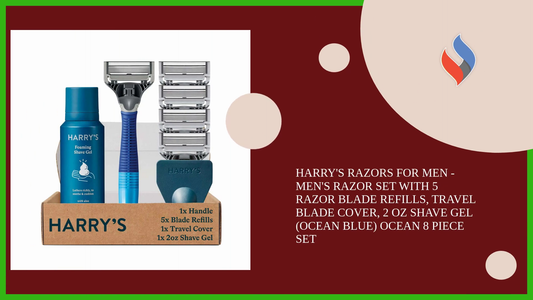 Harry&#039;s Razors for Men - Men&#039;s Razor Set with 5 Razor Blade Refills, Travel Blade Cover, 2 oz Shave Gel (Ocean Blue) Ocean 8 Piece Set by@Outfy