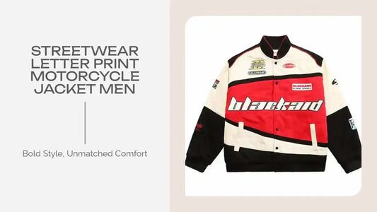 Streetwear Letter Print Motorcycle Jacket Men by@Outfy