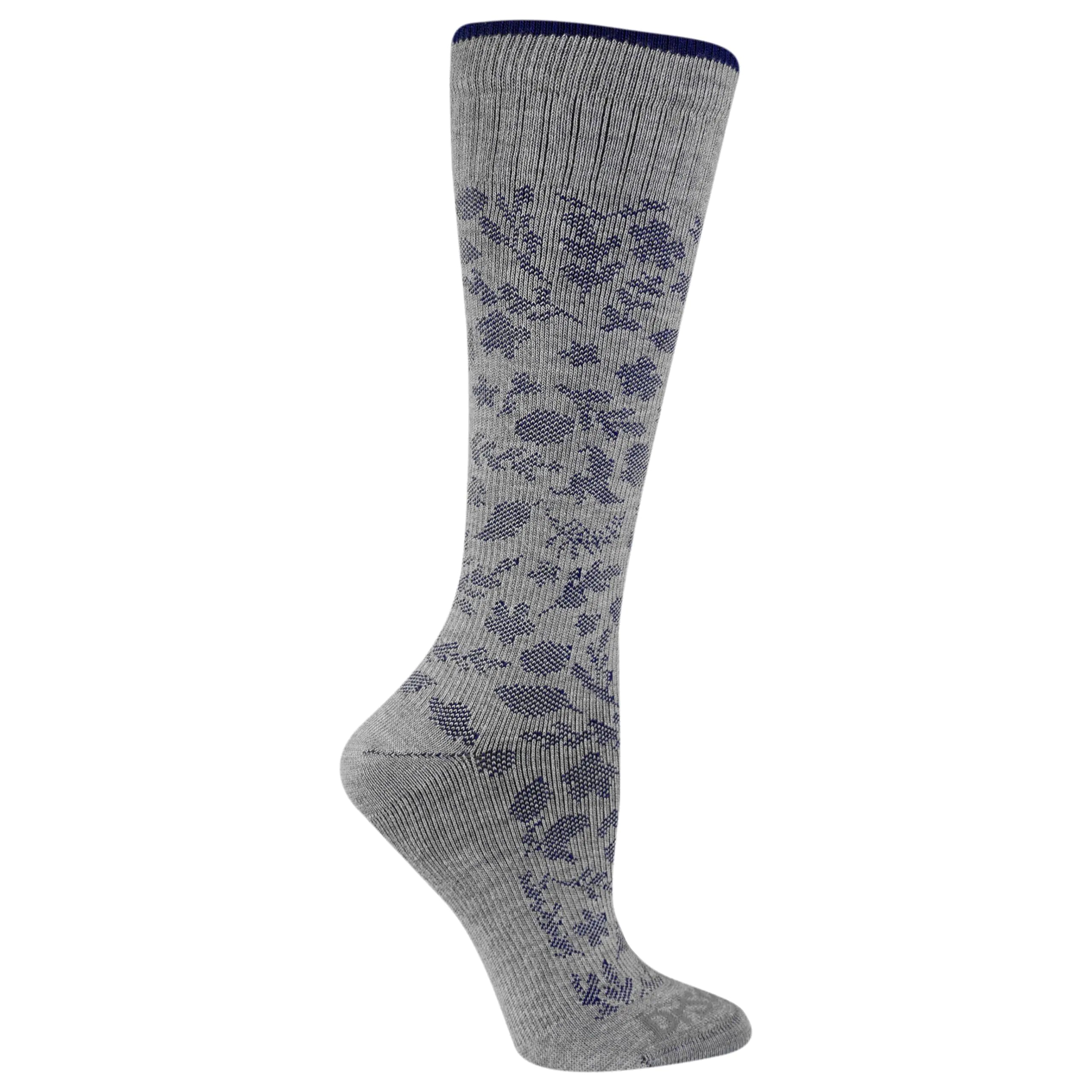 Calcetines hasta la rodilla de compresión graduada para mujer de Dr. Scholl's: comodidad y alivio de la fatiga, gris, estampado floral morado (1 par), talla 4-10 