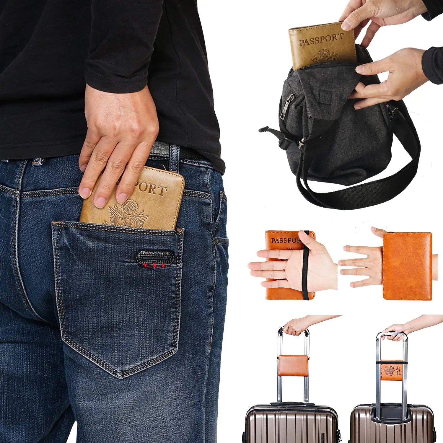 Funda para pasaporte, billetera, artículos esenciales de viaje, bloqueo RFID, tarjetero de cuero, artículos imprescindibles para viajes internacionales, accesorios de viaje para mujeres y hombres (101 n.° marrón) Marrón clásico 