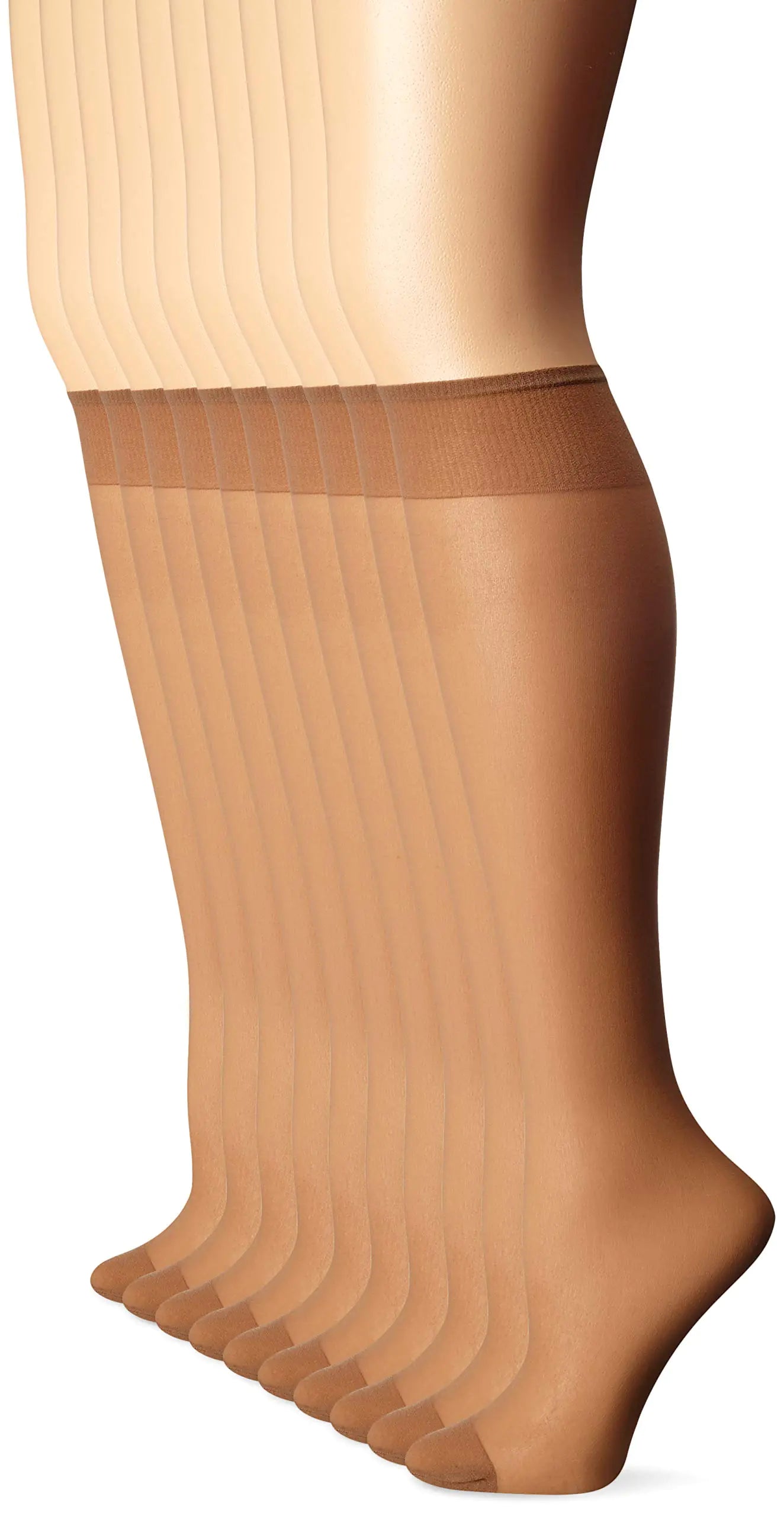 L'eggs Everyday Women's Nylon Knee Highs Reinforced Toe-Multiple Packs Available One Size Suntan 10-pack - Vivareflex Online