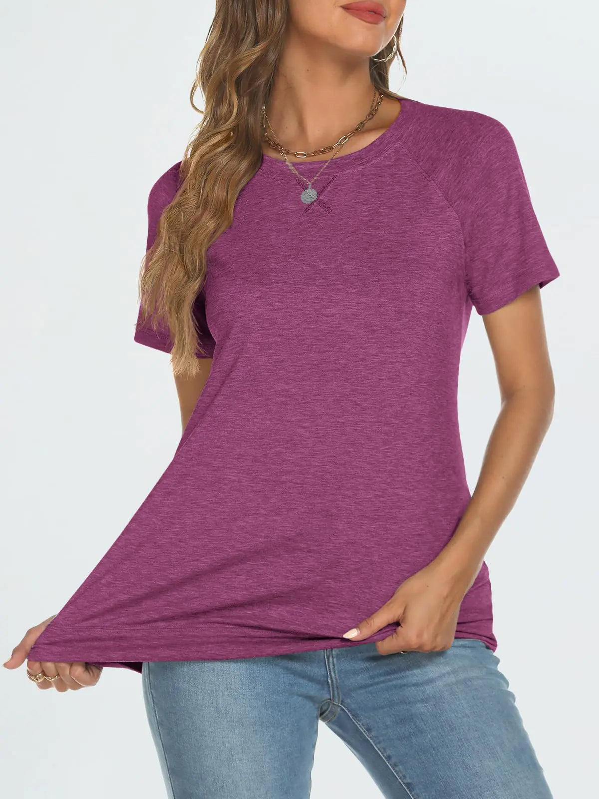 Camisetas AUTOMET de manga corta con cuello redondo para mujer, camisetas de verano informales, suaves y ligeras, ropa 2024 XX-Large, color morado 