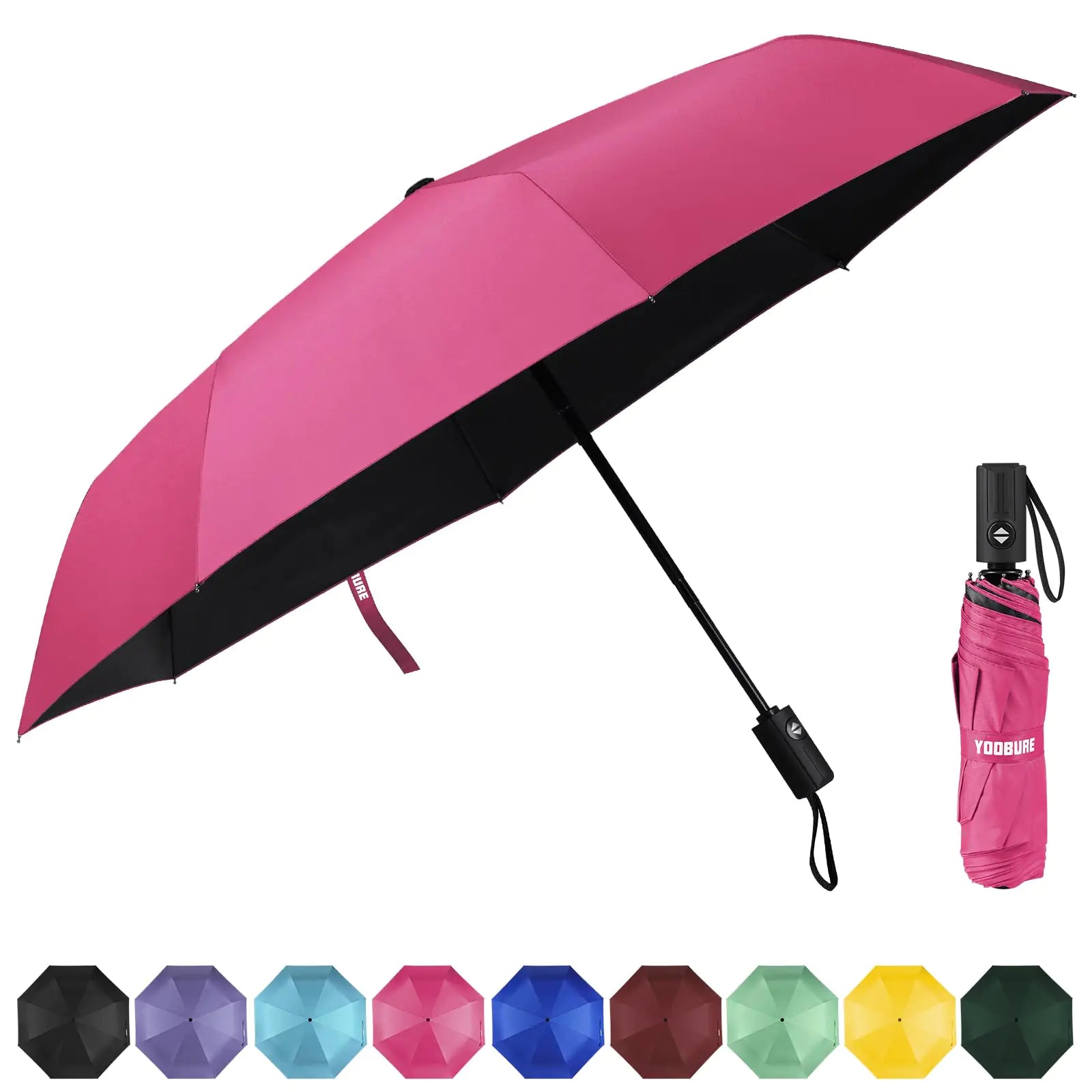 Yoobure Petit Mini Parapluie avec Étui Design Compact Léger Parfait pour Voyager Parasol Portable Léger Parapluies Extérieurs Soleil & Pluie Auto-Rose