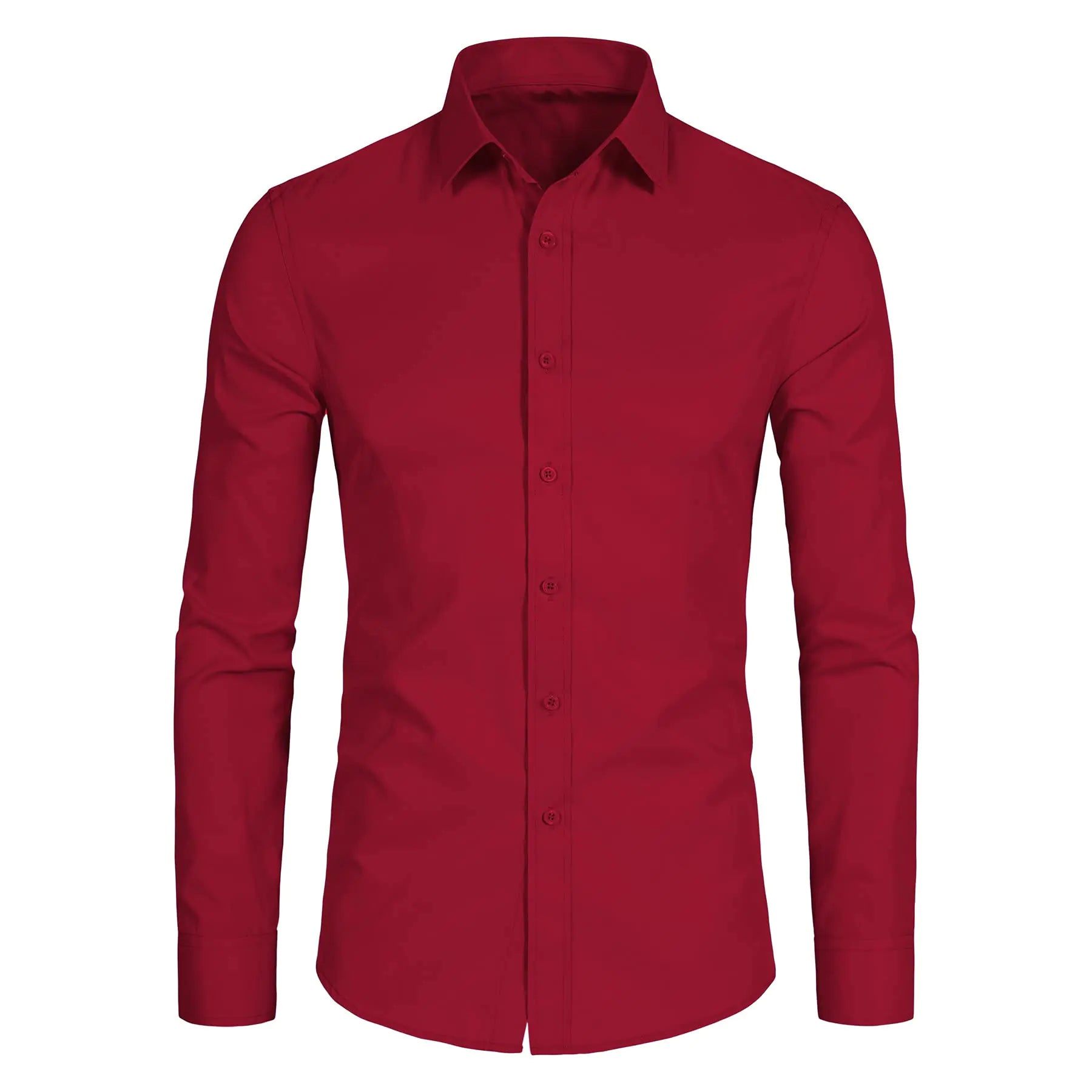 Camisas de manga larga con botones para hombre de DELCARINO, camisa formal informal de vestir de negocios de corte entallado liso, color vino grande 