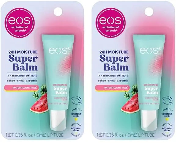 eos 24H Moisture Super Balm - Watermelon Frosé, Masque pour les lèvres, Soin des lèvres de jour ou de nuit, Conçu pour les peaux sensibles, 0,35 fl oz (Pack de 2) Watermelon Frosé 0,35 Fl Oz (Pack de 2)