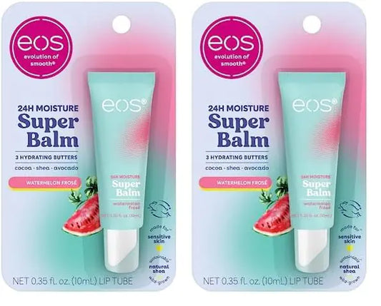 eos 24H Moisture Super Balm - Watermelon Frosé, Masque pour les lèvres, Soin des lèvres de jour ou de nuit, Conçu pour les peaux sensibles, 0,35 fl oz (Pack de 2) Watermelon Frosé 0,35 Fl Oz (Pack de 2)