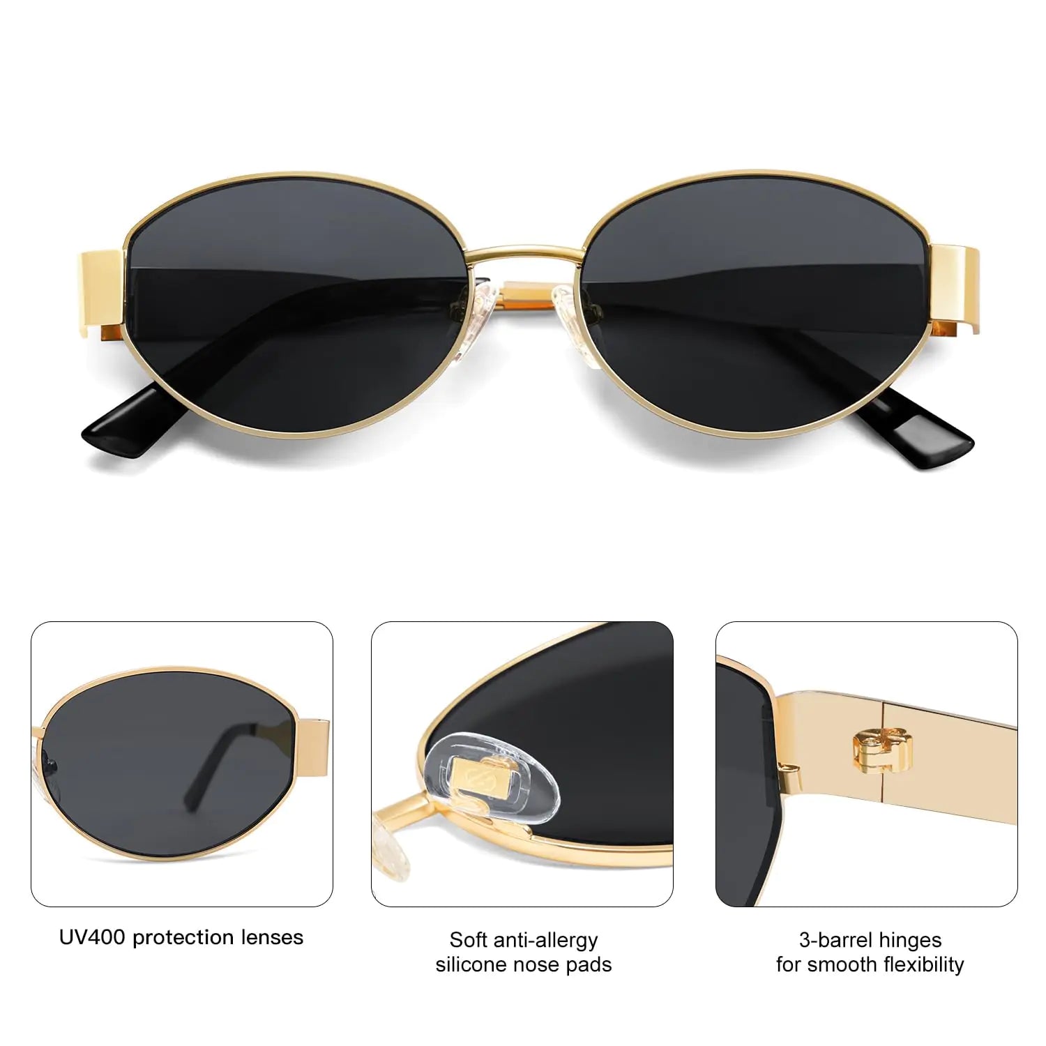 SOJOS Retro Oval Sunglasses for Women Men Trendy Sun Glasses Classic Shades UV400 Protection SJ1217 Gold/Grey - Vivareflex Online