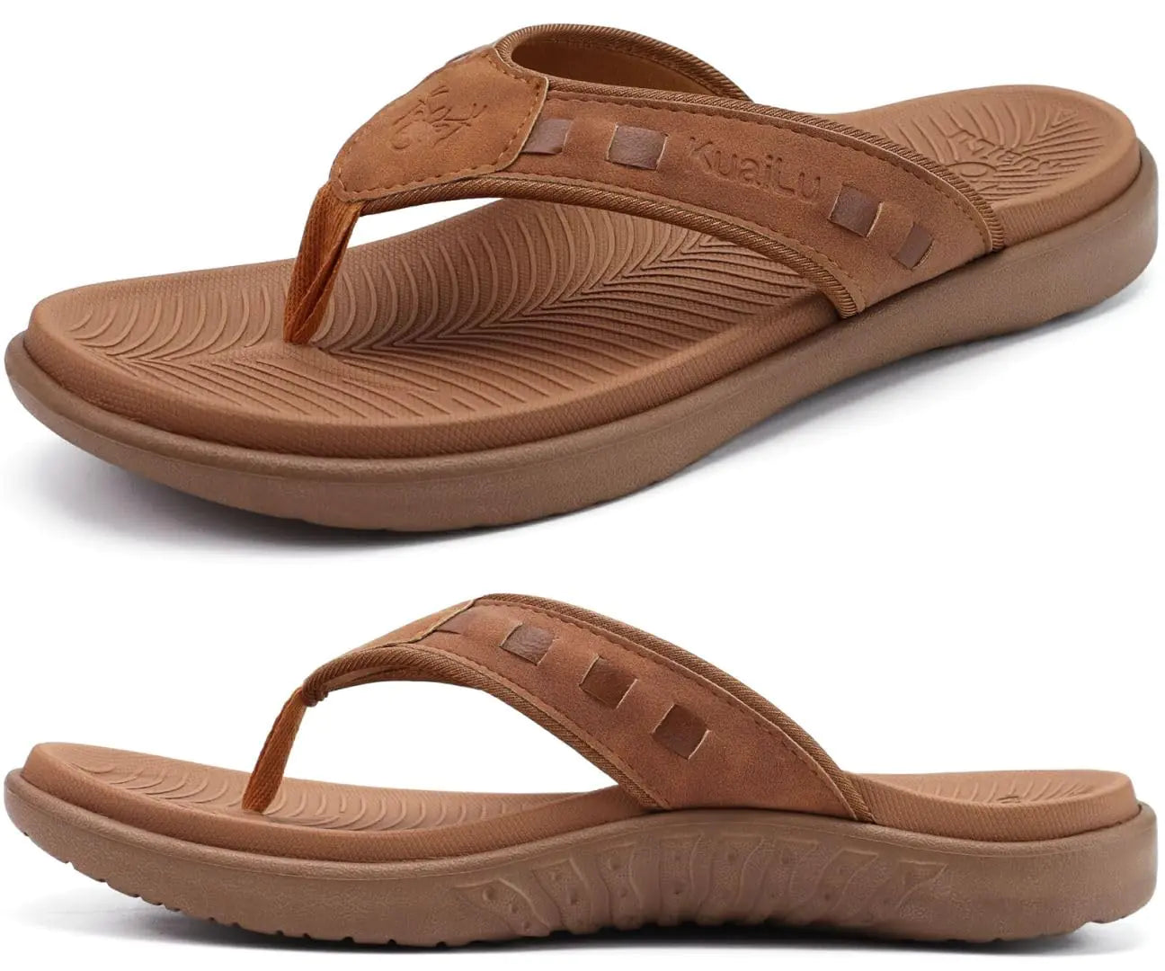 KuaiLu - Chanclas deportivas para hombre, cómodas sandalias ortopédicas con tiras y soporte para el arco de la fascitis plantar, para exteriores, verano, playa, tallas 7 a 15, 14, color caqui