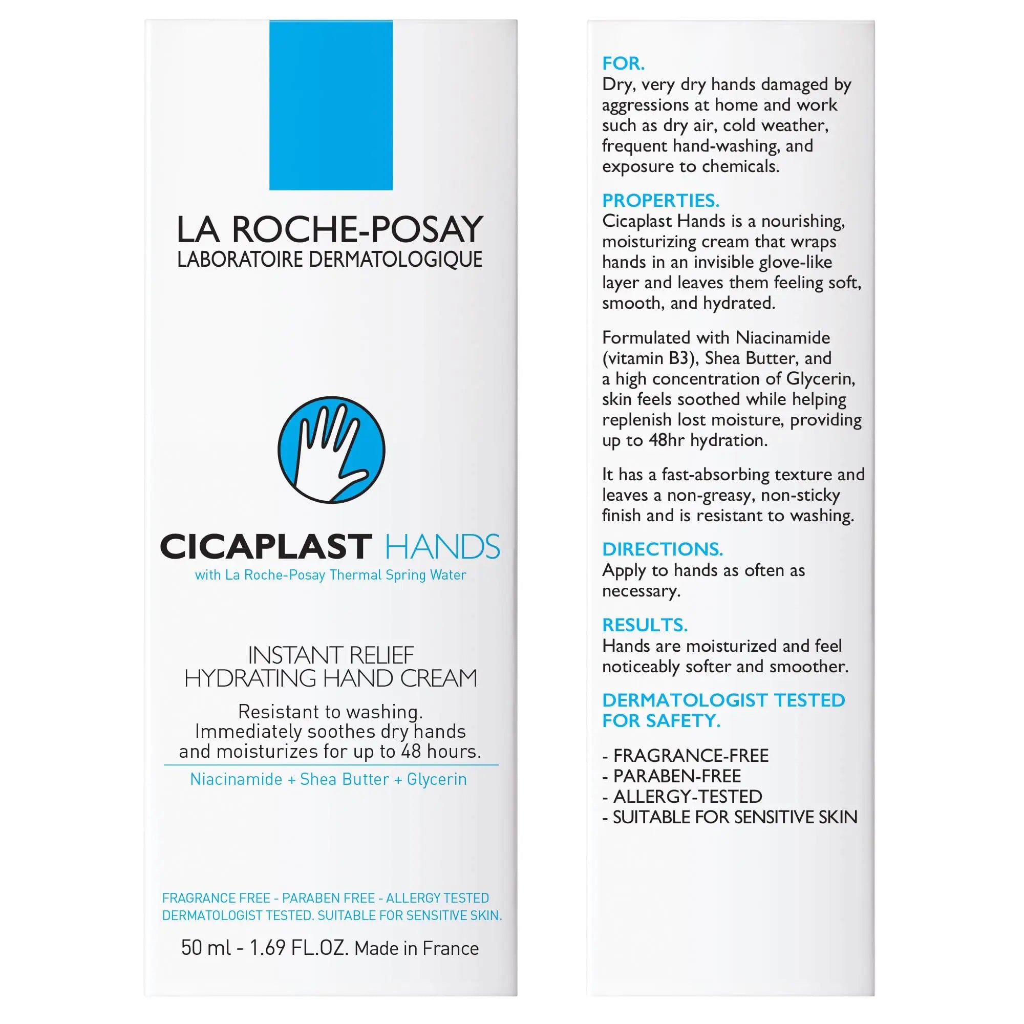 Crema de manos Cicaplast de La Roche-Posay, loción hidratante de alivio instantáneo para manos secas, loción de manteca de karité para manos secas y agrietadas, no grasosa, sin fragancia 