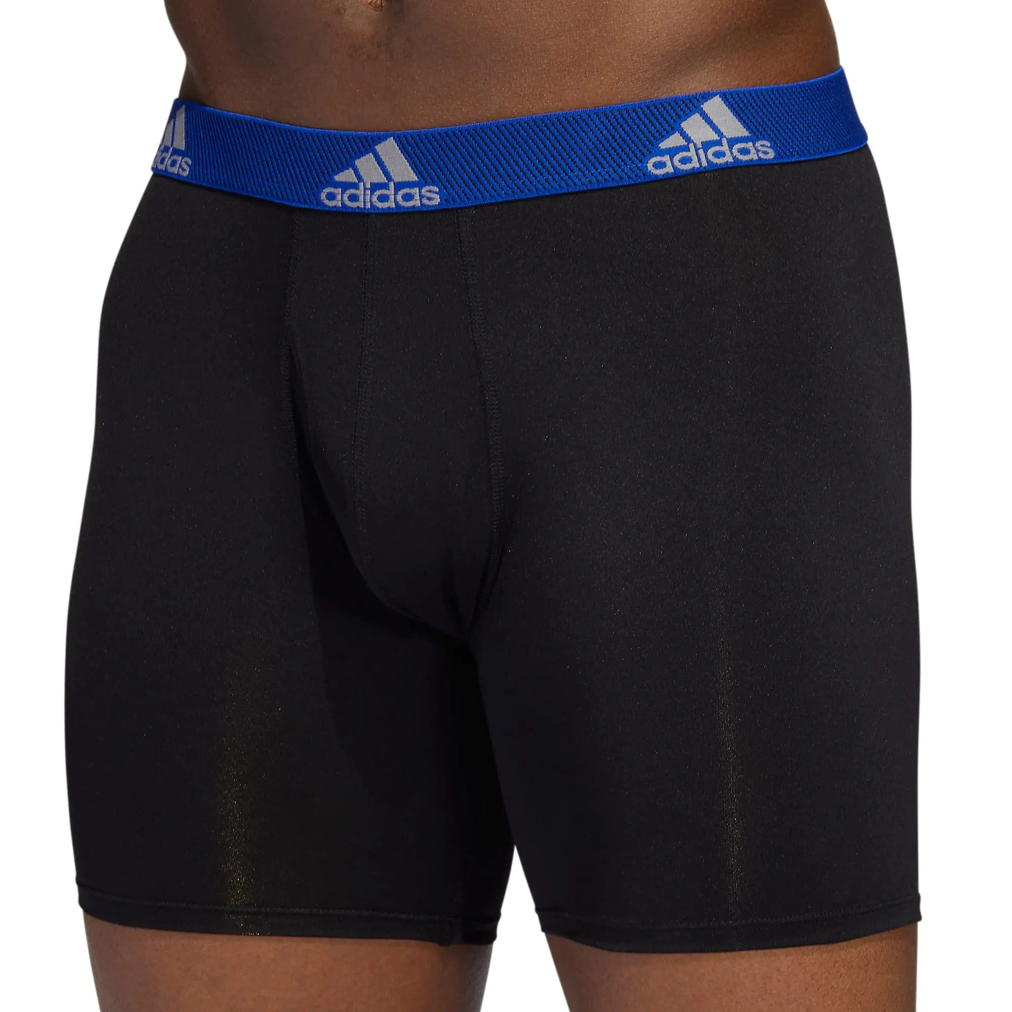 Calzoncillos tipo bóxer de microfibra de ajuste atlético para hombre de adidas (paquete de 3) en negro mediano, azul real y amarillo impacto 