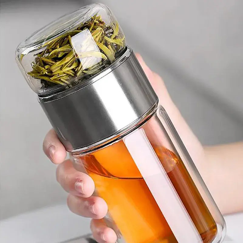 390ml High Borosilicate Glass Double Layer Tea Infuser Tumbler Drinkware Bottle - Vivareflex Online