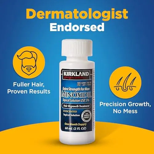 Kirkland Signature Minoxidil para hombres 5 % de potencia extra para el crecimiento del cabello para hombres vqzjBI, suministro para 1 mes, 2 onzas líquidas (paquete de 1) 