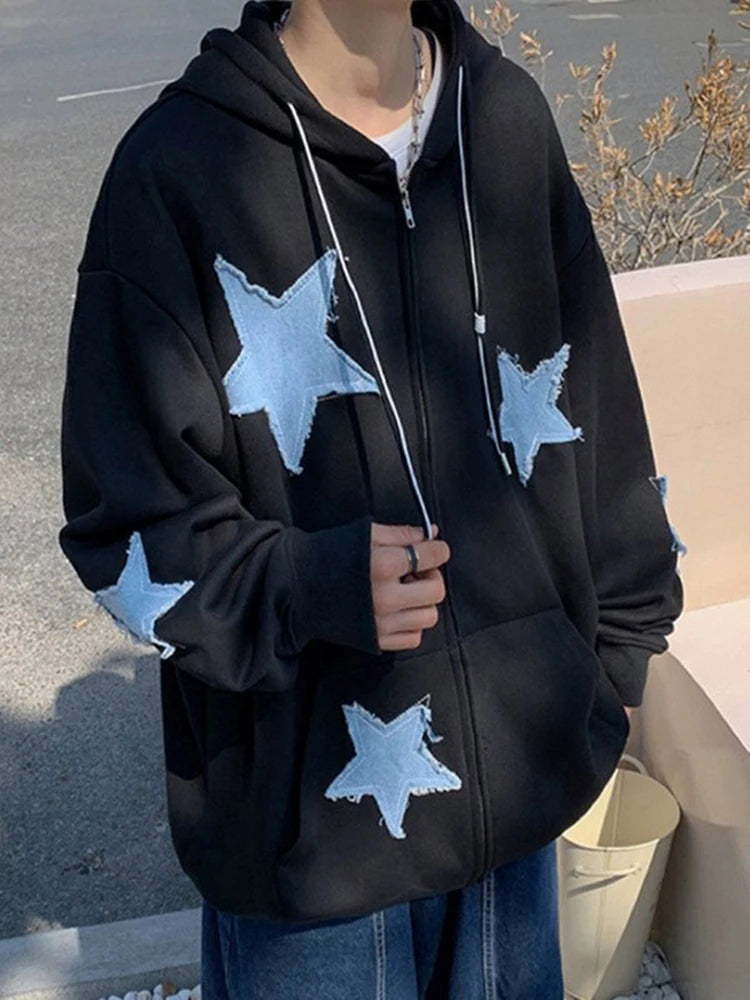 Men's Star Patch Zip Up Hoodie for Men Vivareflex Online