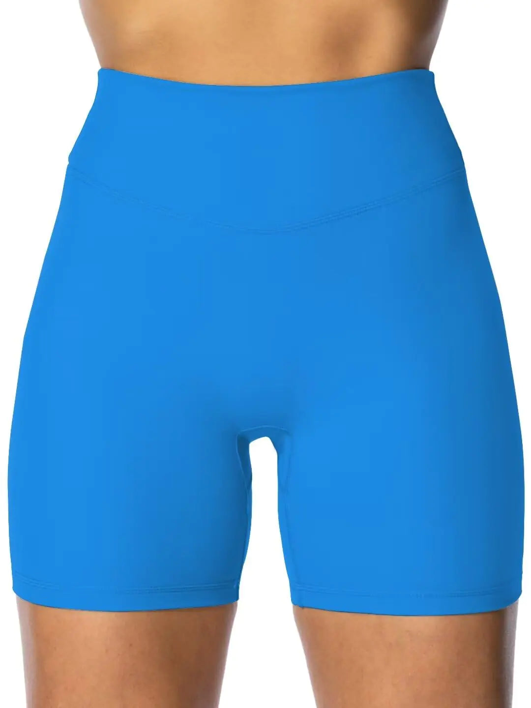 Sunzel Short taille haute pour femme avec effet froissé et fessier caché, short de motard, short de sport, de yoga, de course à pied, avec contrôle du ventre, entrejambe de 15,2 cm, taille XS, bleu classique