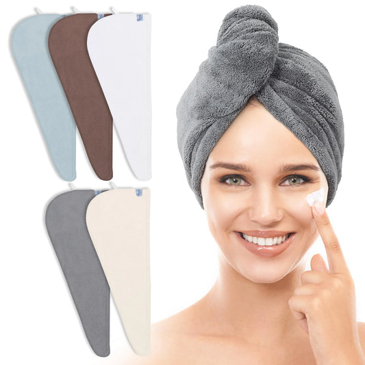 Toalla para el cabello de microfibra gruesa para mujer de TENSTARS, paquete de 5, turbante para el cabello de secado rápido de terciopelo coral