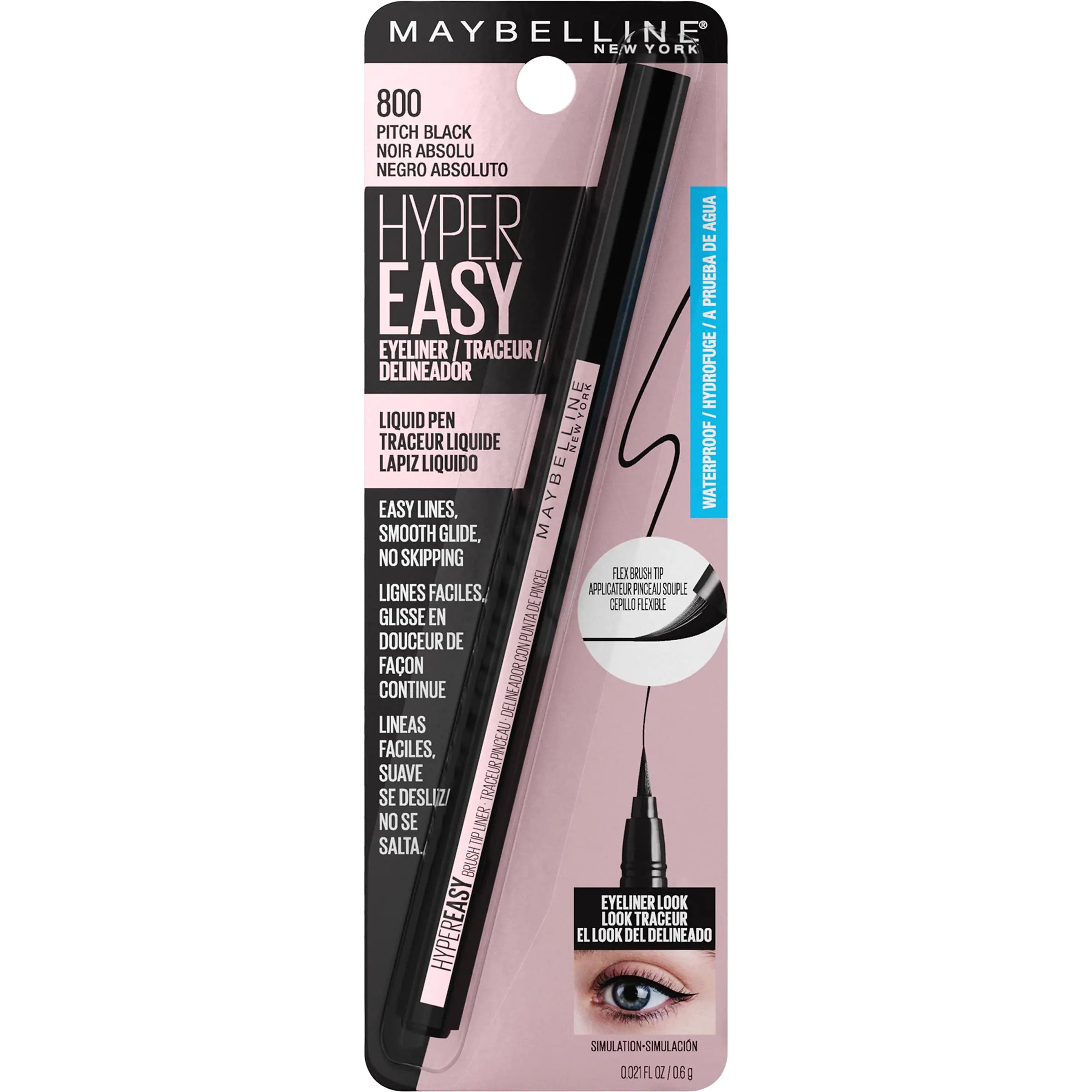 Delineador de ojos líquido Maybelline Hyper Easy No-Skip, acabado satinado, fórmula resistente al agua, negro intenso, 0,018 onzas líquidas 0,02 onzas líquidas (paquete de 1) 