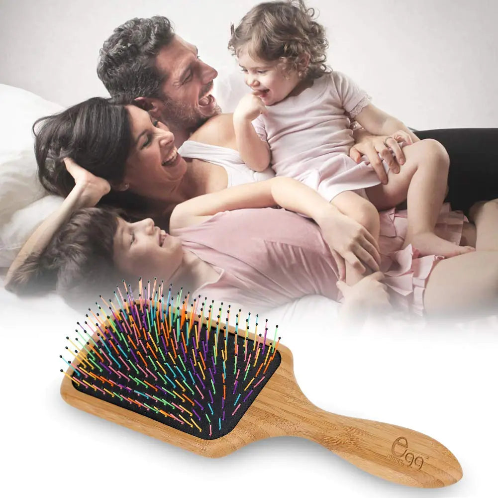 Brosse à cheveux démêlante BLACK EGG pour femmes et filles, brosse en nylon arc-en-ciel pour cheveux épais, fins et bouclés, comprend un peigne démêlant en bois et 3 élastiques à cheveux