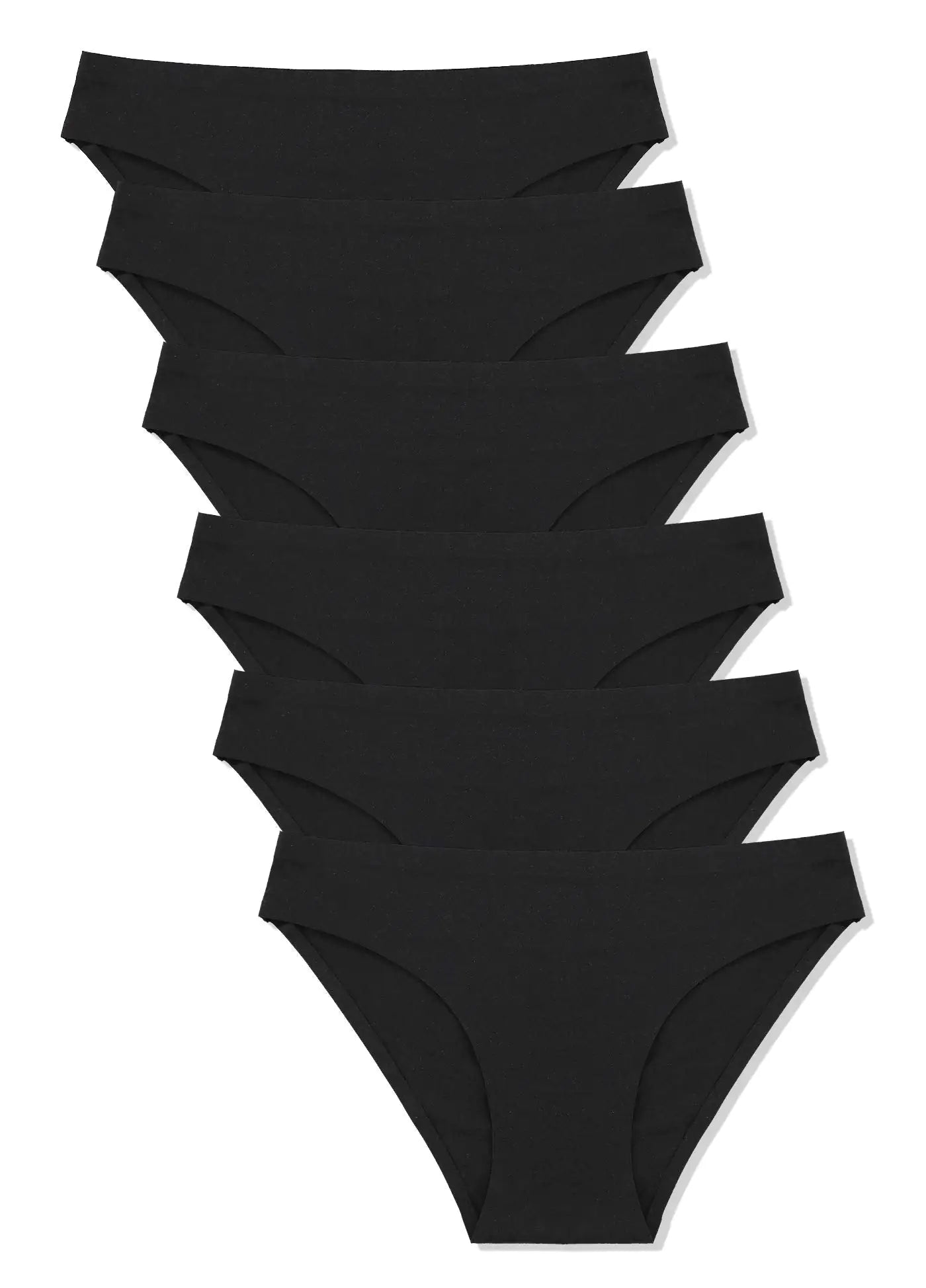 FINETOO - Pack de 6 bragas invisibles sin costuras para mujer, ropa interior tipo bóxer, suave y elástica, tallas XS a XL, color negro 