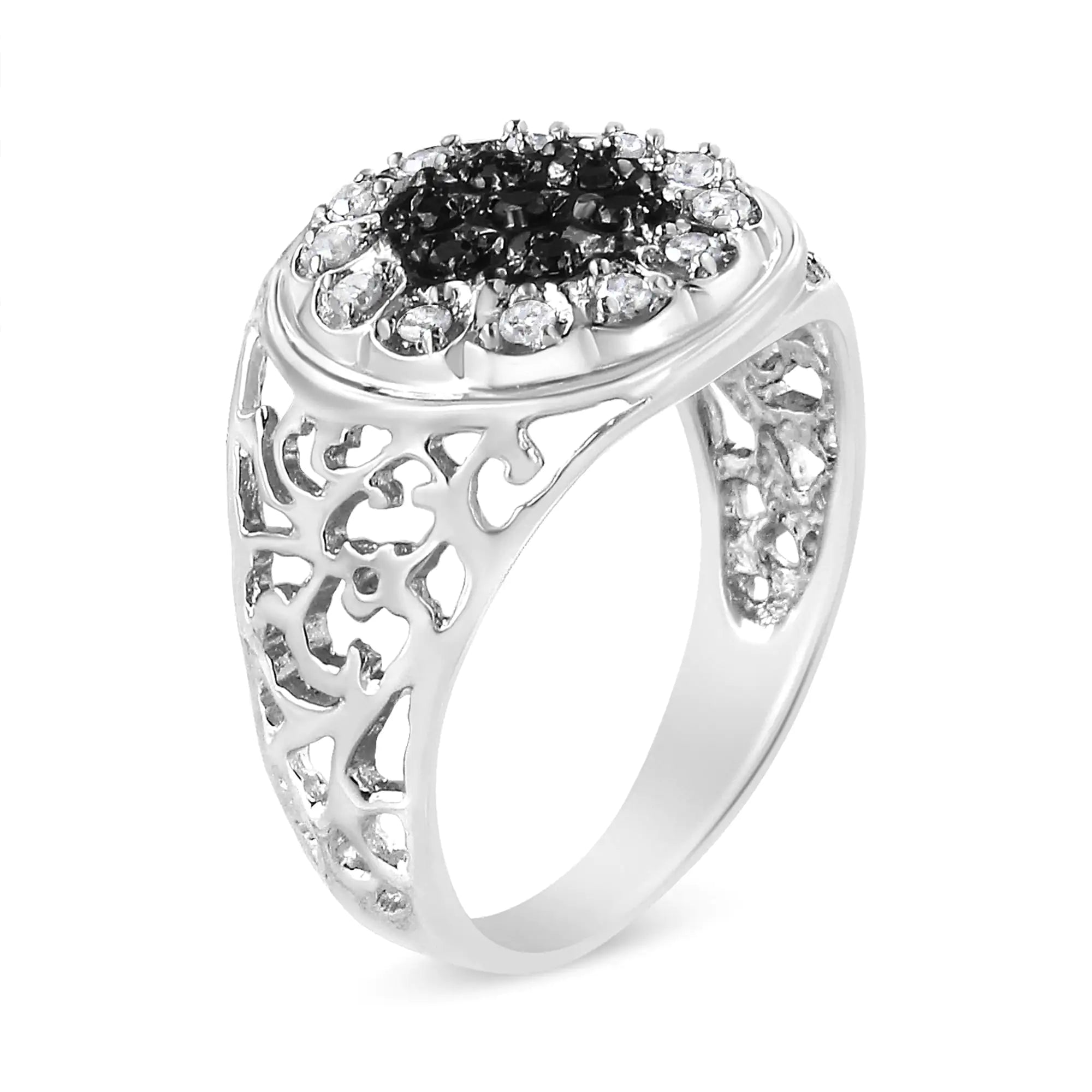 .925 Sterling Silver 1/4 Cttw White and Black Treated Diamond Halo Cluster Ring for Men (I-J Color, I3 Clarity) Vivareflex Online