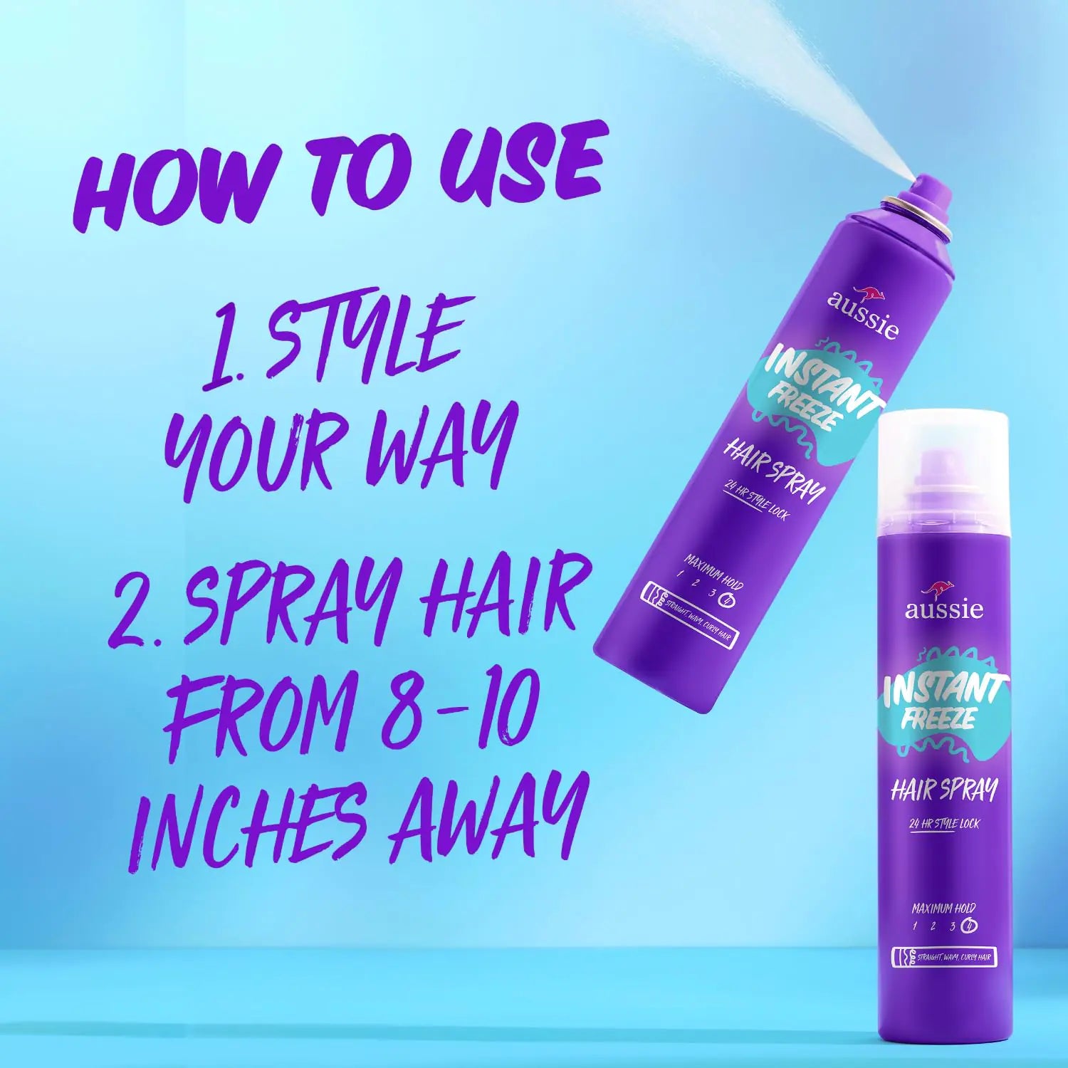 Aussie Instant Freeze Hair Spray for Extreme Hold, Infused with Jojoba Oil & Sea Kelp, Long-Lasting All-Day Hold, Fresh Citrus Scent, Safe for All Hair Types, 10 Fl Oz, 3 Pack Jojoba and Sea Kelp Hairspray