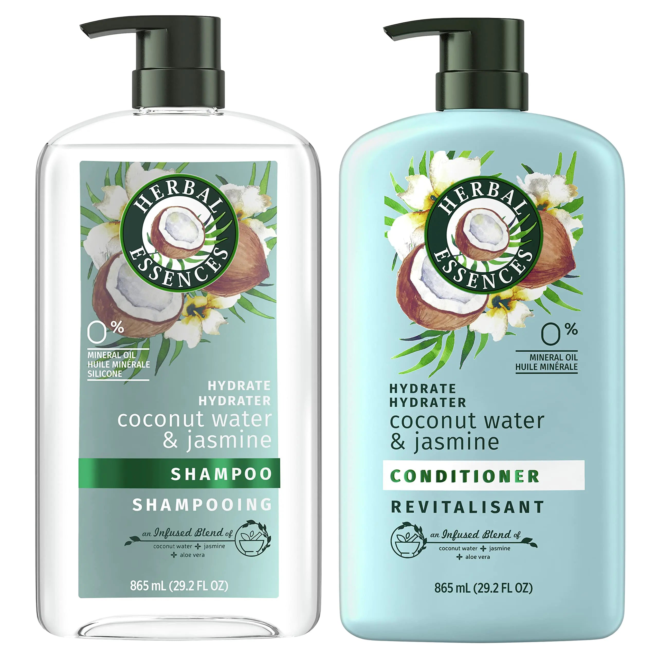 Champú y acondicionador Herbal Essences para cabello seco con agua de coco y jazmín, 29,2 onzas líquidas 