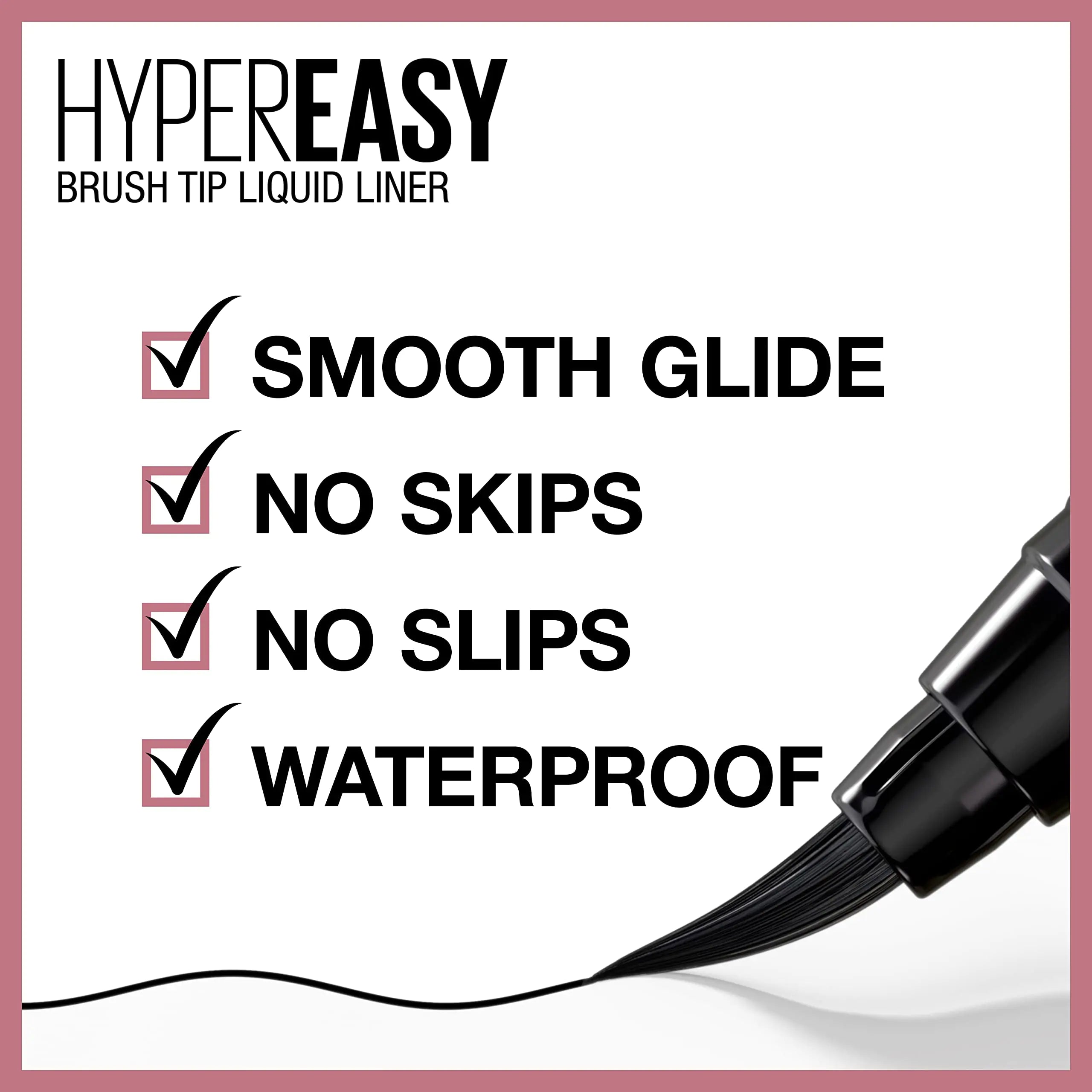 Delineador de ojos líquido Maybelline Hyper Easy No-Skip, acabado satinado, fórmula resistente al agua, negro intenso, 0,018 onzas líquidas 0,02 onzas líquidas (paquete de 1) 