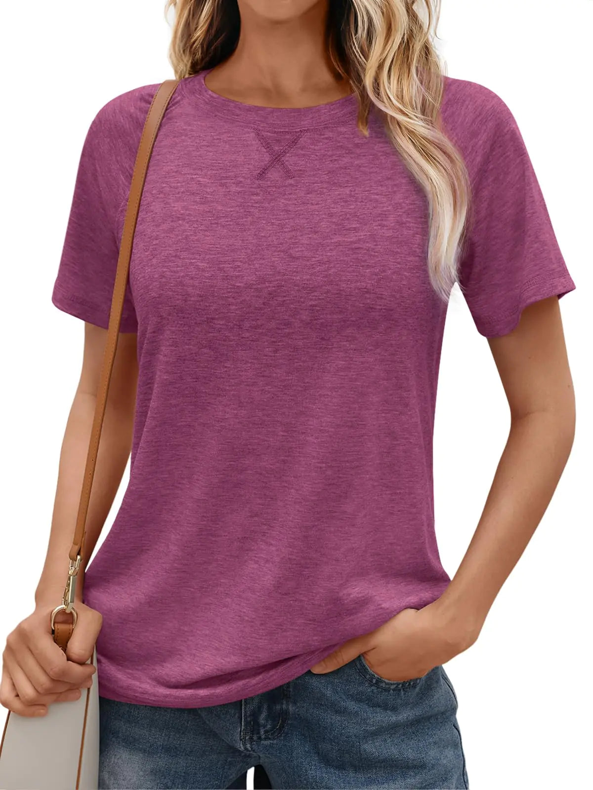 Camisetas AUTOMET de manga corta con cuello redondo para mujer, camisetas de verano informales, suaves y ligeras, ropa 2024 XX-Large, color morado 