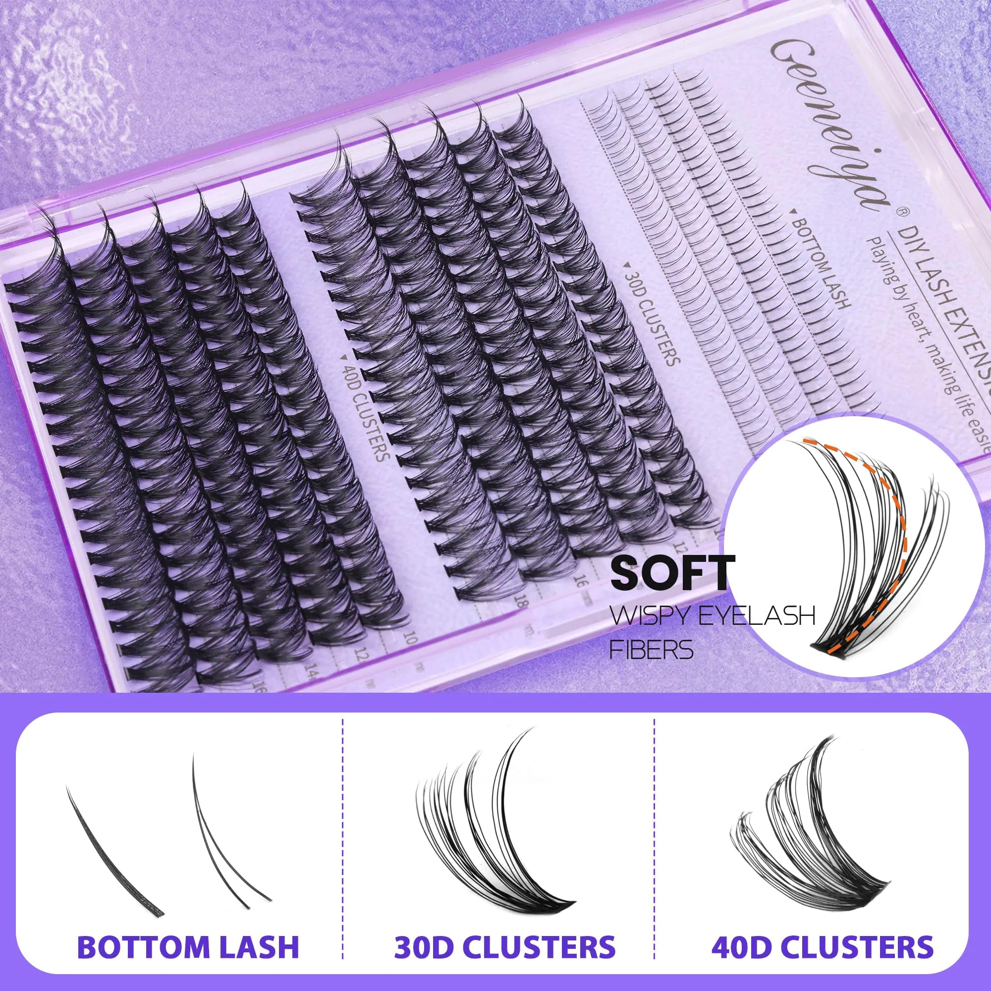 Spiky Wispy Lash Clusters, Bottom Cluster Eyelash Extensions, D Curl Individual Eyelashes, Natural Clusters Lashes for Women and Girls DIY at Home by Geeneiya (360PCS, 30D+40D+BOTTOM)