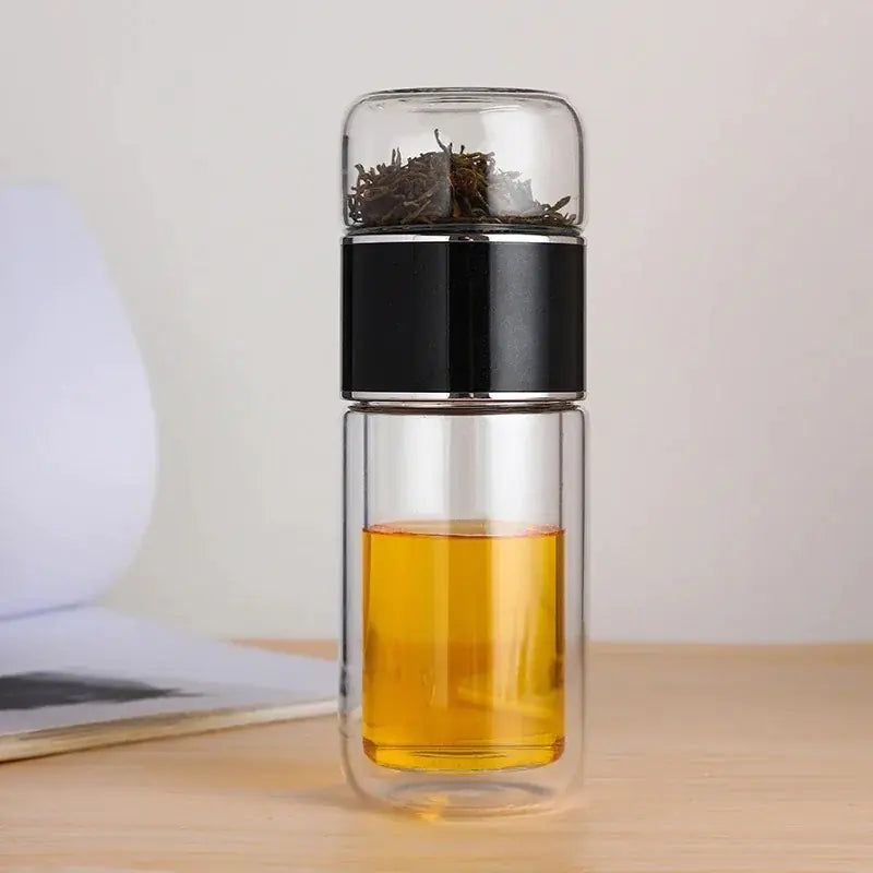 Bouteille à thé en verre borosilicate à double couche de 390 ml avec infuseur à thé