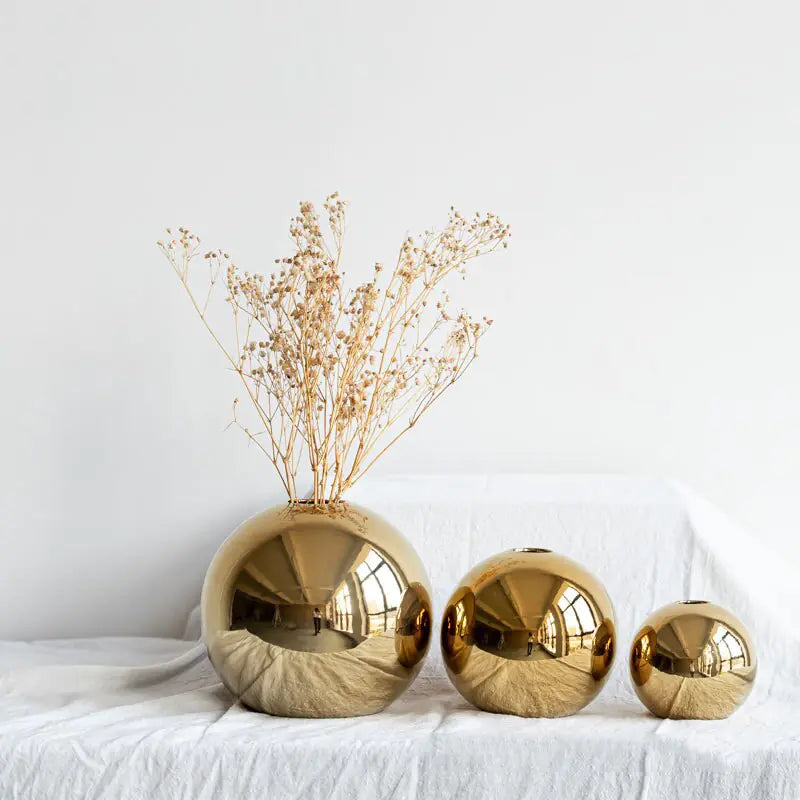 Golden Ceramic Round Ball Vase