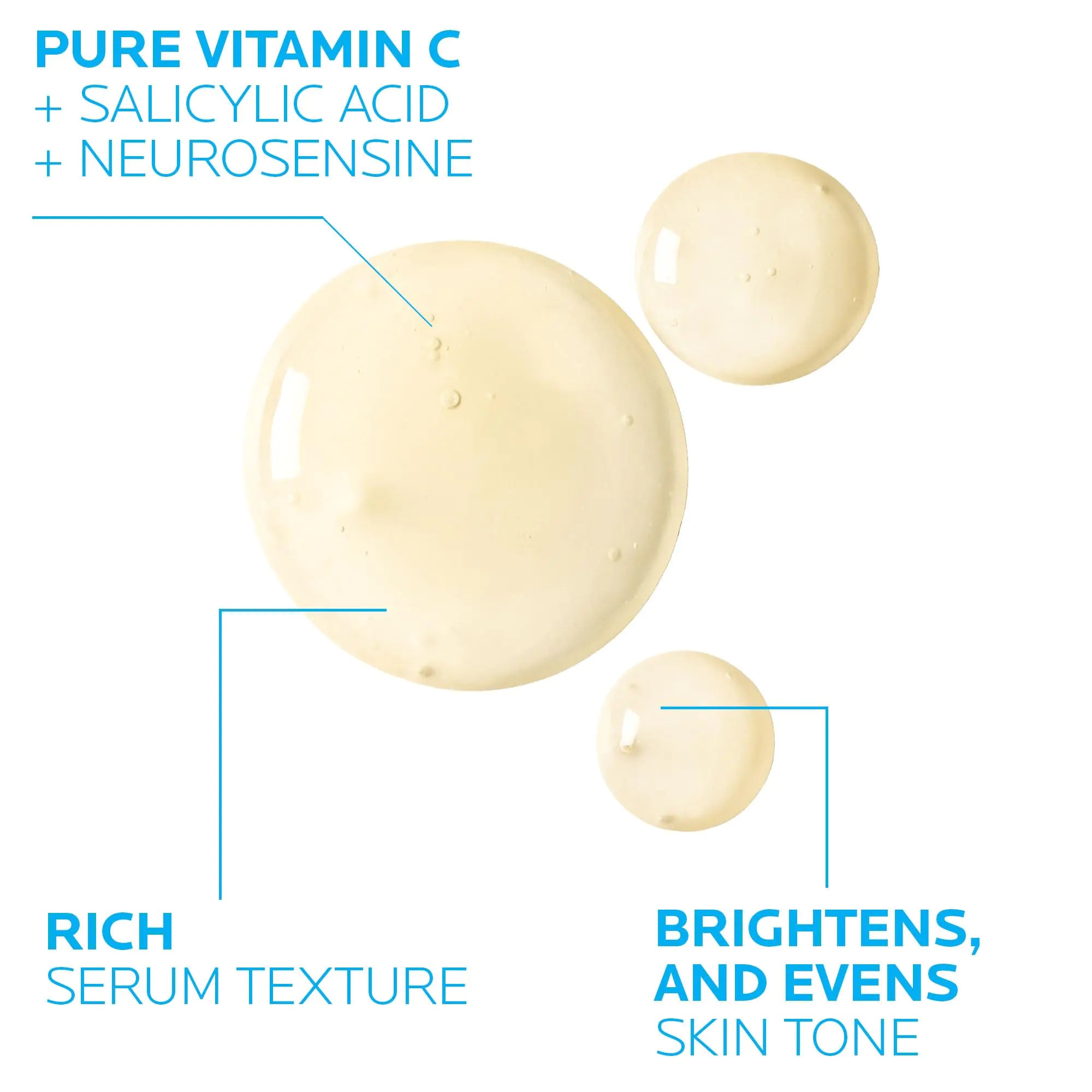 Sérum visage à la vitamine C pure de La Roche-Posay avec acide hyaluronique et acide salicylique, sérum visage anti-âge pour les rides et la texture irrégulière de la peau pour éclaircir et lisser visiblement. Convient aux peaux sensibles