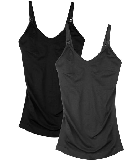 Womens Maternity Nursing Tank Cami for Breastfeeding with Adjustable Straps Black+grey Small - Vivareflex Online