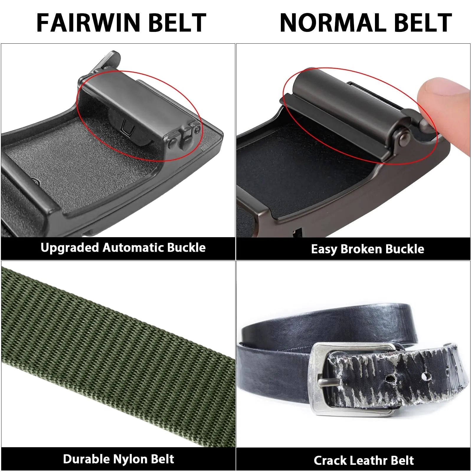 FAIRWIN Ratchet Belts Men Casual Golf Web Belt Jeans with Automatic Adjustable Buckle Tactical Nylon Mens Waist Belt Cloth Green M(37