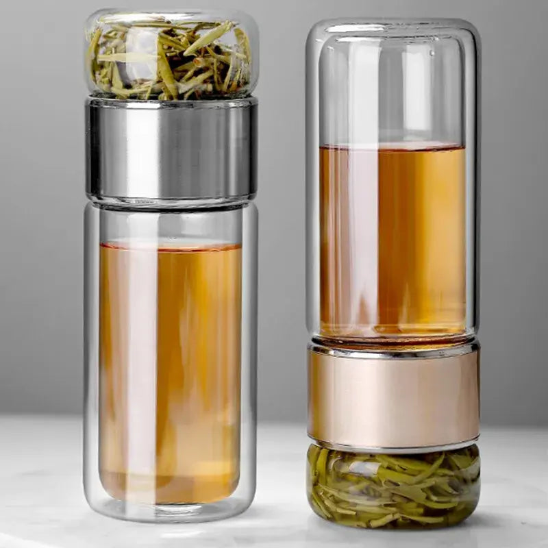 Bouteille à thé en verre borosilicate à double couche de 390 ml avec infuseur à thé