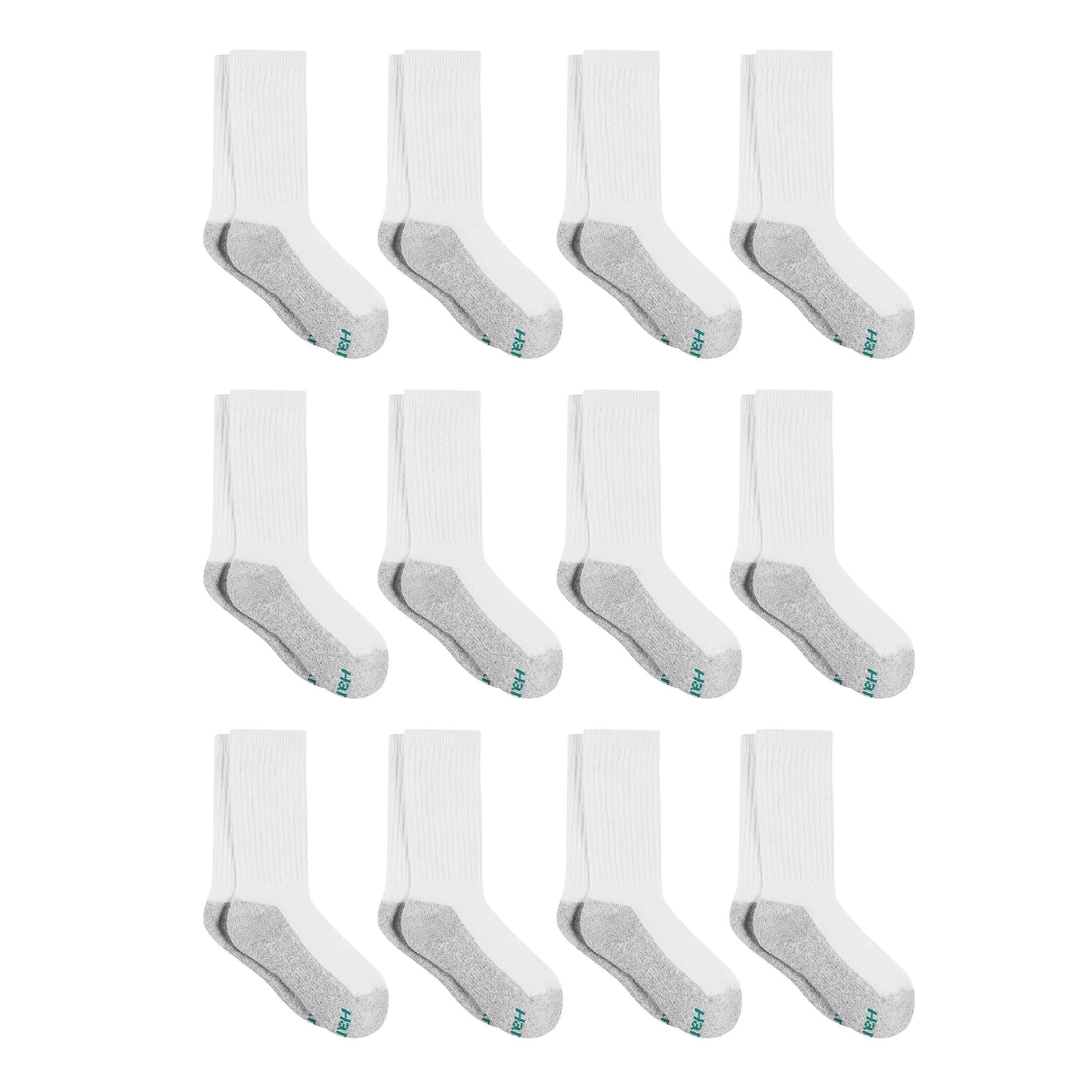 Chaussettes pour garçons Hanes, chaussettes rembourrées Double Tough Crew, paquets de 12 paires, taille M, blanc/bas gris