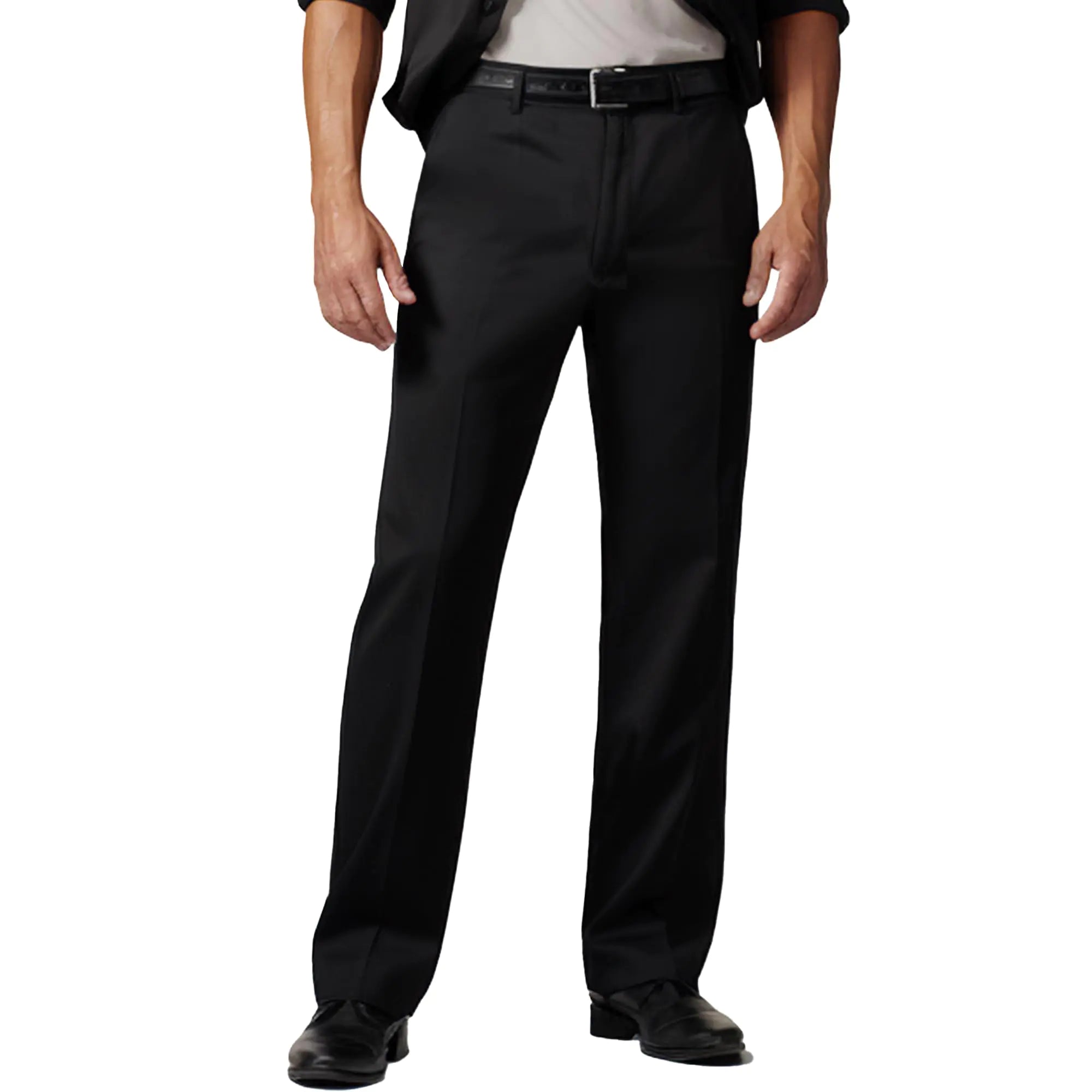 Men's Cozy Hidden Expandable Waist Dress Pants | Premium Stretch Texture Weave Work to Weekend Pant 44W x 34L Black - Vivareflex Online