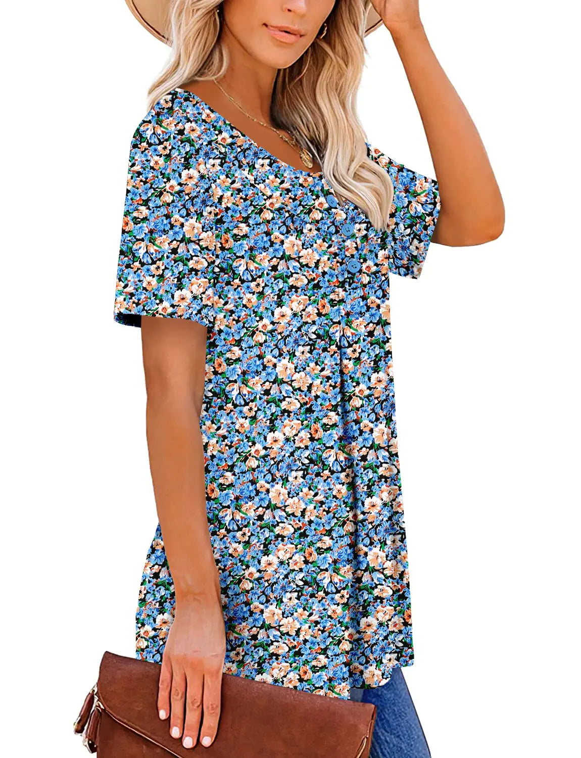 Roselinlin Women's Short Sleeve Floral Tops – Stylish Summer Comfort - Vivareflex Online