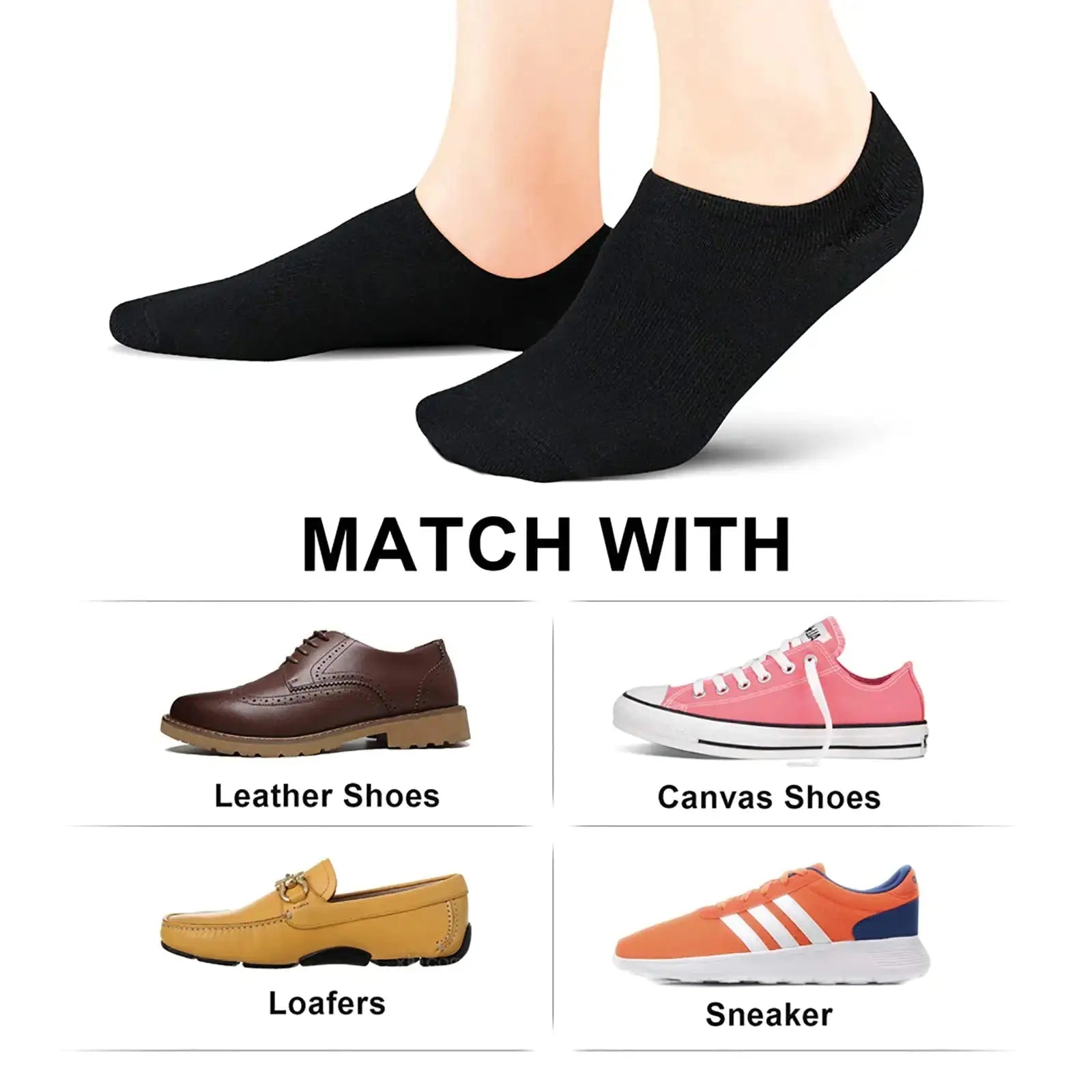wernies No Show Socks Women Low Socks Non Slip Flat Boat Line 4/8 Pairs 8-11 8 Pairs_black_002 - Vivareflex Online