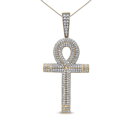 10K Yellow Gold 1 7/8 Cttw Round Diamond Ankh Cross Pendant Necklace for Men (H-I Color, SI1-SI2 Clarity) - NO CHAIN INCLUDED Vivareflex Online