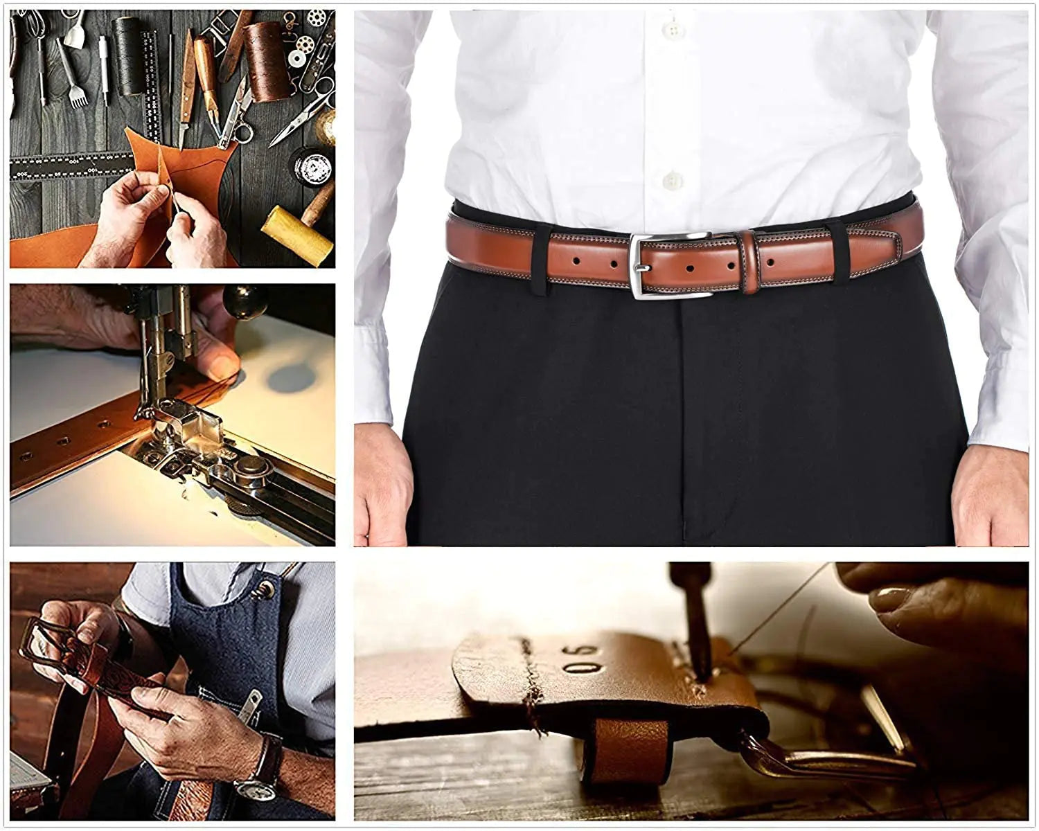 KM Legend Men's Leather Dress Belt-Classic & Fashion for Work Business and Casual 36 Essential Brown