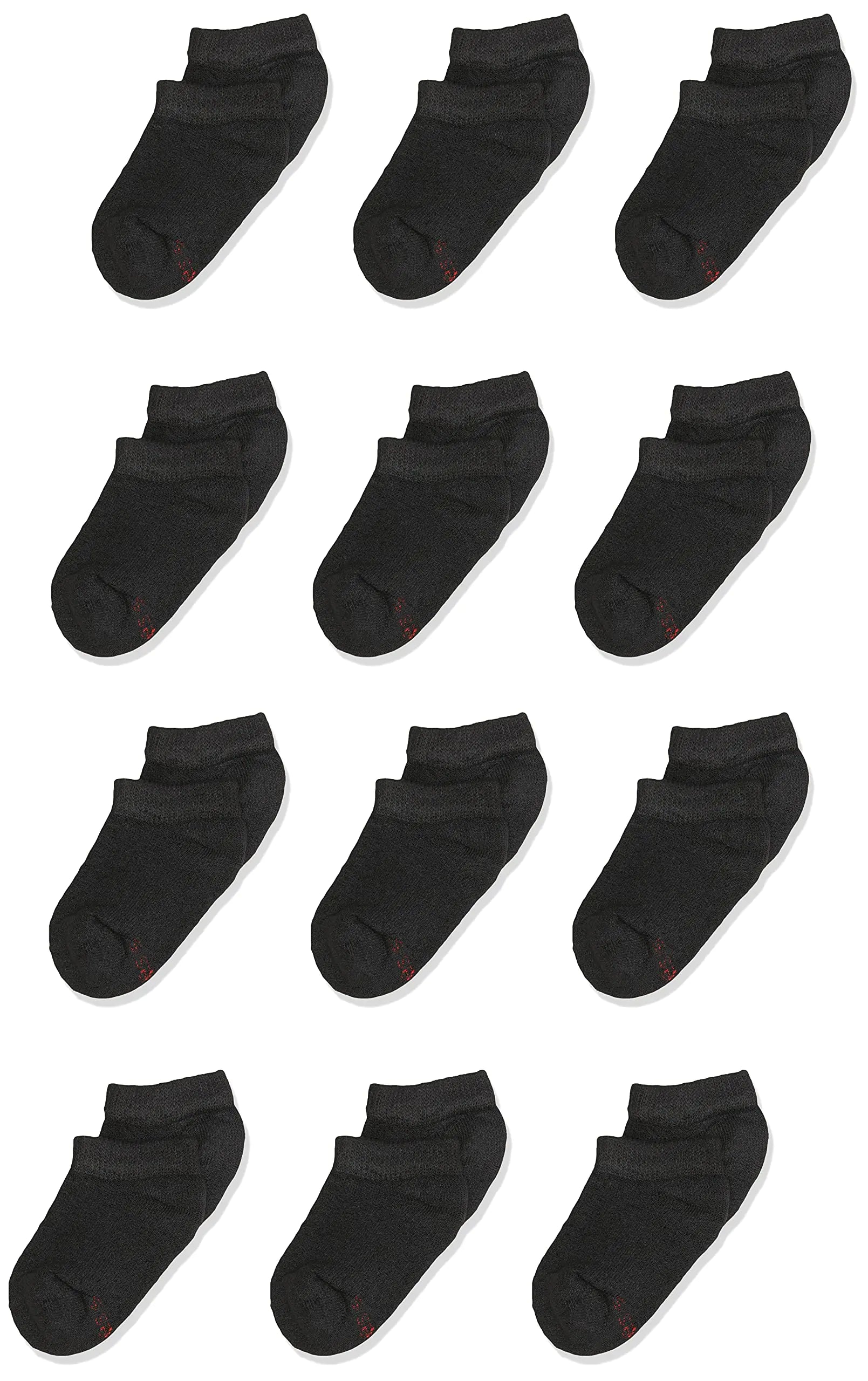 Calcetines Hanes para niños, con acolchado doble resistente y sin costuras en el tobillo, paquete de 12 pares, calcetines invisibles grandes, color negro, paquete de 12