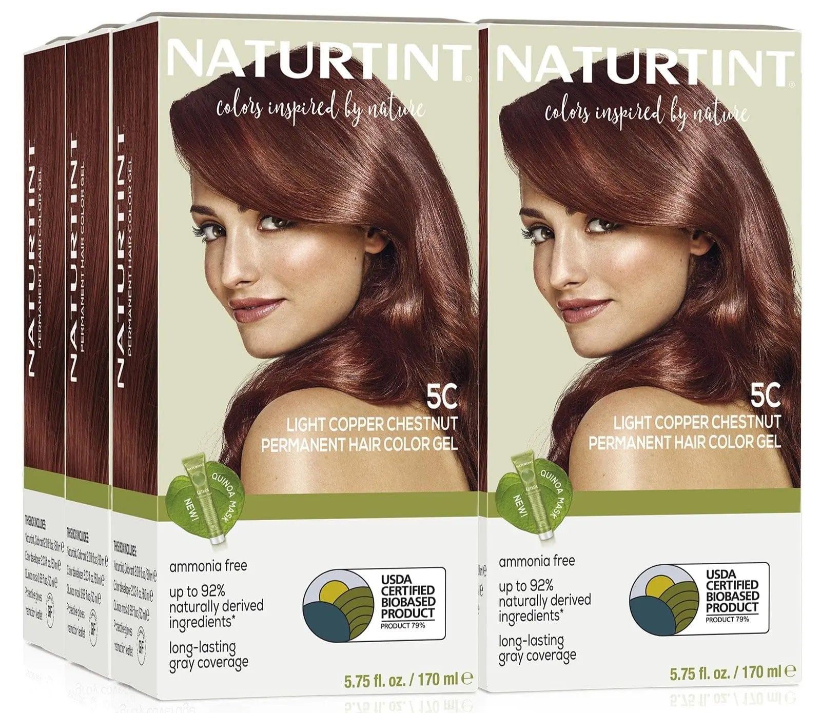 Tinte permanente para el cabello Naturtint 5C castaño cobrizo claro (paquete de 6), sin amoníaco, vegano, sin crueldad animal, hasta un 100 % de cobertura de canas, resultados duraderos 