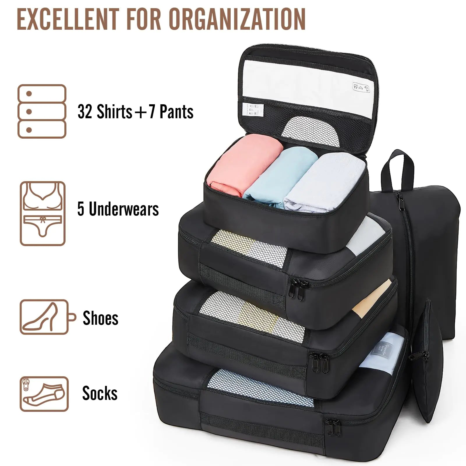 Veken 8-Piece Packing Cubes Set – Travel Bag Organizers for Suitcases & Carry-On Luggage - Vivareflex Online